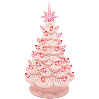 Amazon.com: Joiedomi 9" Pink Ceramic Christmas Tree, Prelit Tabletop Christmas Tree with Extra Pink Star Topper & Bulbs for Best Xmas Decoration: Home & Kitchen