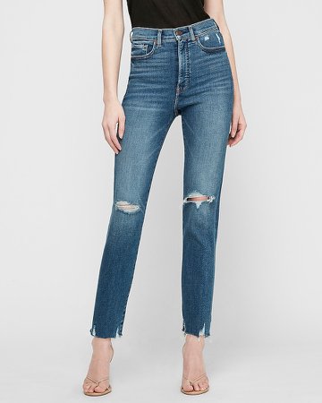 Super High Waisted Ripped Slim Jeans