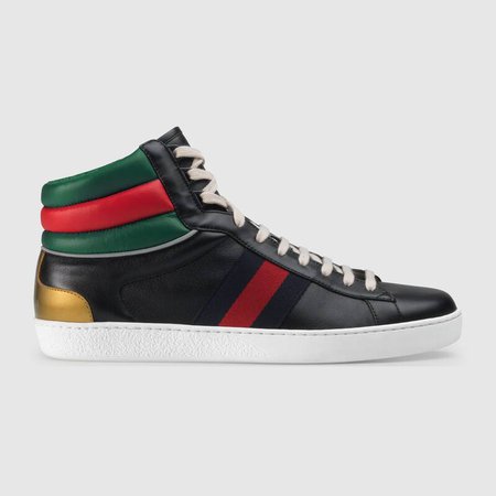 Black Leather Ace high-top sneaker | GUCCI® US