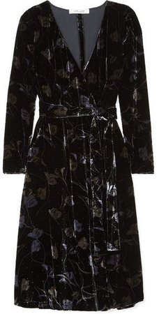 Tilla Floral-print Velvet Wrap Dress - Black
