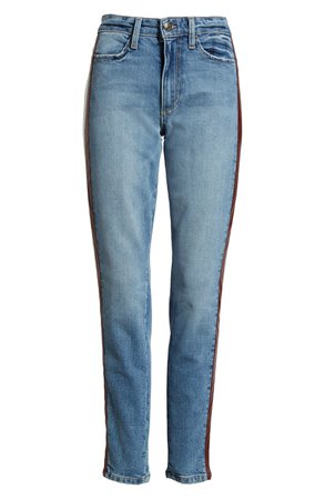 Joe's Charlie Lambskin Leather Stripe High Waist Ankle Skinny Jeans (Arlo) blue