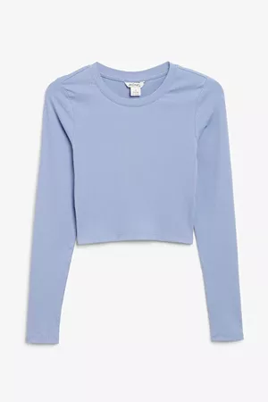 Ribbed long-sleeve top - Light blue - Cropped tops - Monki WW