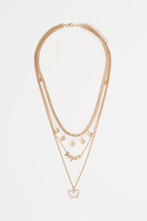 Double-strand Rhinestone-pendant Necklace - Gold-colored/Angel - Ladies | H&M US