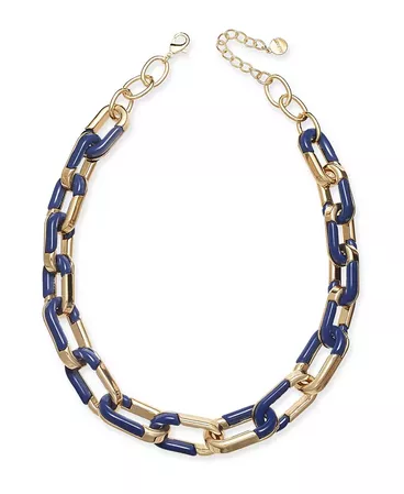 Alfani Gold-Tone & Blue Acrylic Large Link Necklace, 20" + 2" extender, Created for Macy's & Reviews - Necklaces - Jewelry & Watches - Macy's