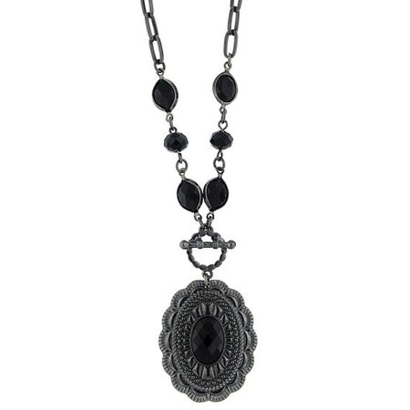 Black-Tone Jet Black Pendant Necklace