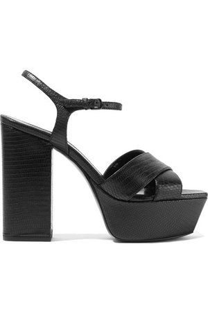 SAINT LAURENT | Farrah lizard-effect leather platform sandals | NET-A-PORTER.COM