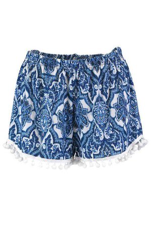 Blue Paisley Pom Pom Shorts | Boohoo