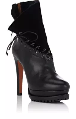 Alaia Leather & Velvet Platform Ankle Boots