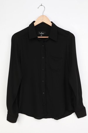 Black Top - Button-Up Top - Long Sleeve Collared Top - Lulus