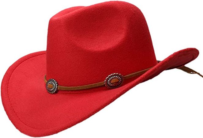 Vintage Style Unisex Western Cowboy Hat Cowgirl Sombrero Caps Wool Blend with Roll Up Brim (Red) 7 1/4 at Amazon Men’s Clothing store