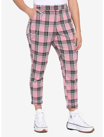 Pink Plaid Pants With Detachable Chain