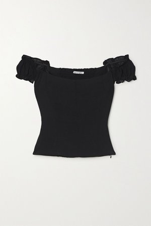 Black Granada off-the-shoulder shirred crepe and chiffon top | Reformation | NET-A-PORTER