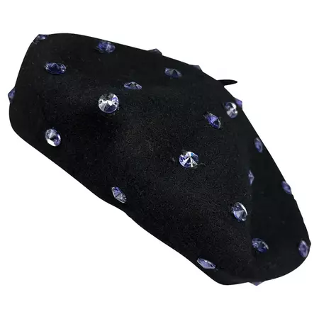 F/W 2000 Dolce and Gabbana Runway Ad Purple Diamante Black Beret Hat For Sale at 1stDibs