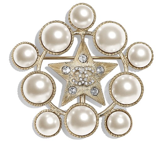 Chanel Resin & Faux Pearl Snowflake Pin - Gold-Tone Metal Pendant, Brooches  - CHA770065