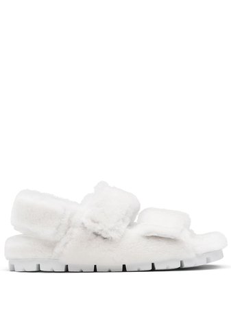 Shop Prada logo-patch textured sandals with Express Delivery - FARFETCH