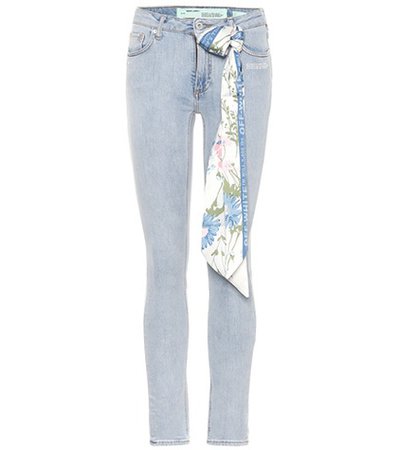 Scarf-embellished cropped jeans