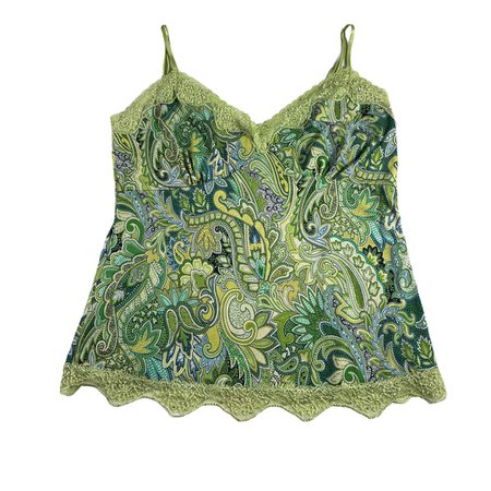 green lace accent paisley camisole top
