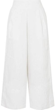 Meridian Cropped Linen Wide-leg Pants - White