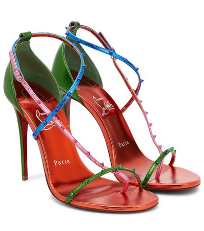 Christian Louboutin - Riojana Spikes metallic leather sandals | Mytheresa
