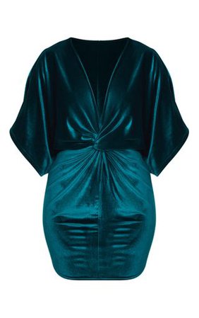 Emerald Green Velvet Twist Front Bodycon Dress | PrettyLittleThing