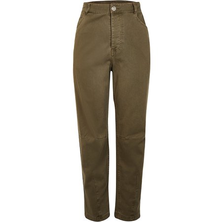 Green tapered twill trousers | River Island