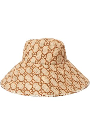 Gucci | Watersnake-trimmed embroidered raffia hat | NET-A-PORTER.COM