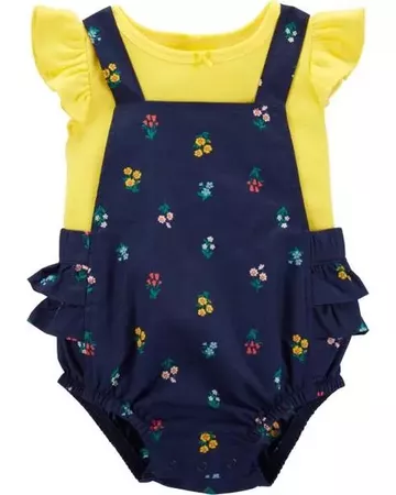 Baby Girl 2-Piece Flutter-Sleeve Tee & Floral Bubble Romper Set | Carters.com