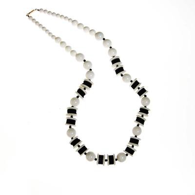 Long Black and White Chunky Bead Necklace - Vintage Meet Modern