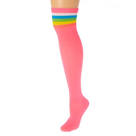 Neon Stiped Over the Knee Socks - Pink