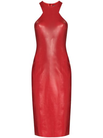 Red Saint Laurent sleeveless latex fitted dress 632978Y7B08 - Farfetch
