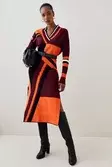 Abstract Jacquard Pu Belted Knit Midi Dress | Karen Millen