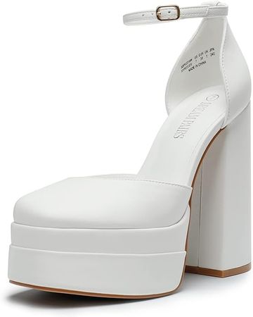 Amazon.com | DREAM PAIRS Womens Pointed Toe High Chunky Heels Pump Shoes, White - 7 (SDPU2319W) | Pumps