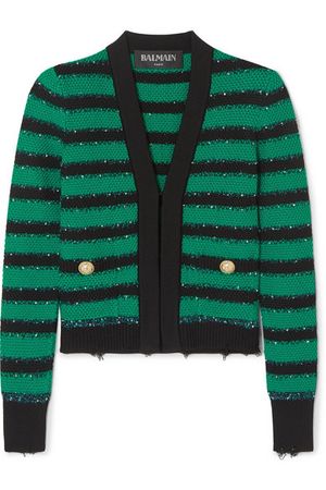 Balmain | Embellished striped stretch-knit blazer | NET-A-PORTER.COM
