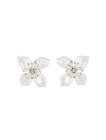 Oscar de la Renta, White Pearl Flower Earrings White Pearl
