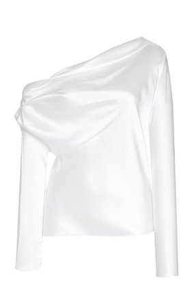 Asymmetric silk white satin blouse