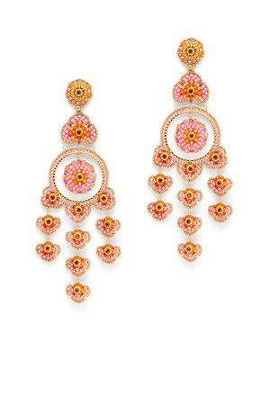 Pink and Orange Beaded Chandelier Earrings by Miguel Ases for $80 | Rent the Runway