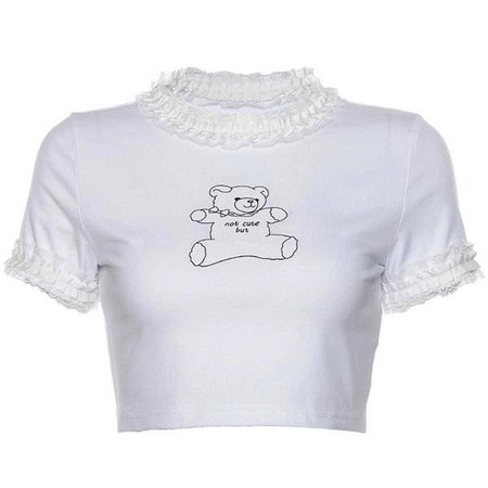 White Not Cute Teddy Bear Crop Top Belly Shirt | Kawaii Babe