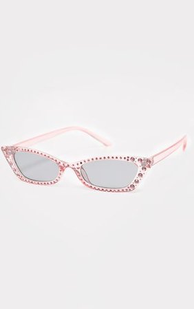 Pink Diamante Slim Cat Eye Sunglasses | PrettyLittleThing