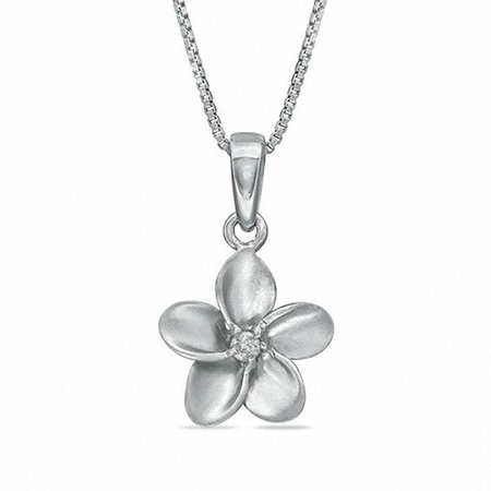Diamond Accent Solitaire Flower Pendant in Sterling Silver | Diamond Necklaces | Necklaces | Zales
