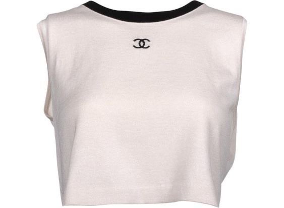 Chanel White Button Logo Crop Top