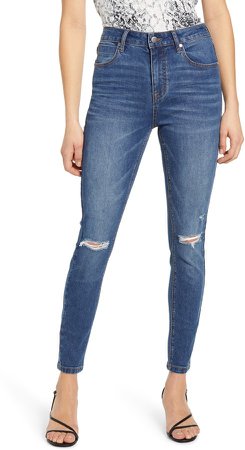 Ripped High Waist Ankle Skinny Jeans