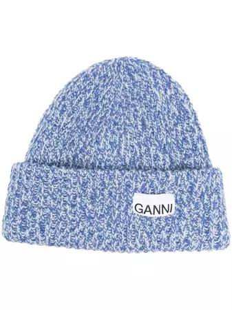 GANNI logo-patch ribbed-knit Beanie - Farfetch