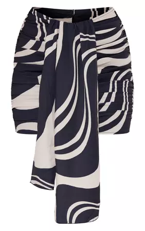 Black Print Textured Woven Drape Mini Skirt | PrettyLittleThing USA