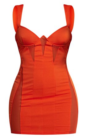 Orange Mesh Contrast Panel Underwire Detail Bodycon Dress | PrettyLittleThing USA