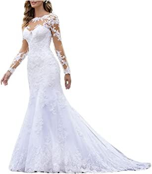 Fanciest Women's Long Sleeve Lace Wedding Dresses for Bride 2023 Mermaid White Wedding Gowns Bridal Dresses US10