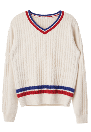 red white and blue stripe v neck sweater
