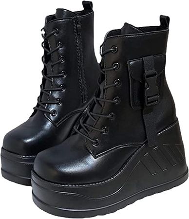 Amazon.com | Yiozoi Women's High Top Autumn and Winter Outdoor Wedge Platform Lace up Shoes Simple Casual Equestrian Boots | Boots