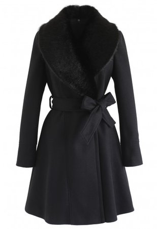 Chicwish $130 - Faux Fur Collar Belted Flare Coat