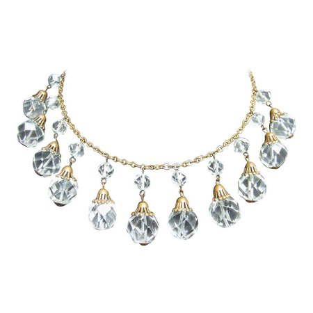 Opulent Art Deco Crystal Drop Necklace c 1940s For Sale at 1stdibs