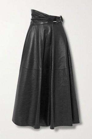 Black Wrap-effect leather midi skirt | Alaïa | NET-A-PORTER